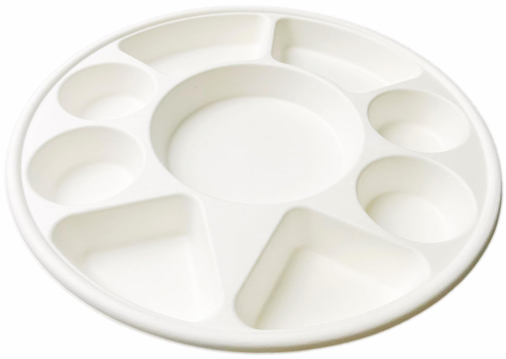 Rani Round Biodegradable Divided Plates, Pack of 200, 9 Compartments ~ Disposable & Eco-Friendly | 12.44" Diameter, 1.38" Thickness | Heavy-Duty and Sturdy Disposable Bagasse Plates | Premium Quality