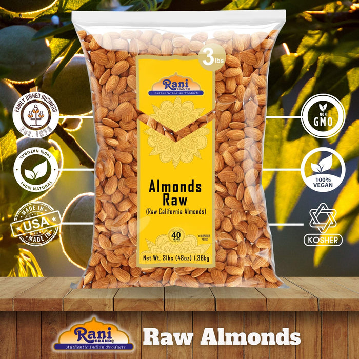 Rani Almonds, Raw Whole With Skin 48oz (3lbs) 1.36kg Bulk ~ All Natural | Vegan | Kosher | Gluten Friendly | Fresh Product of USA ~ California Shelled Almonds