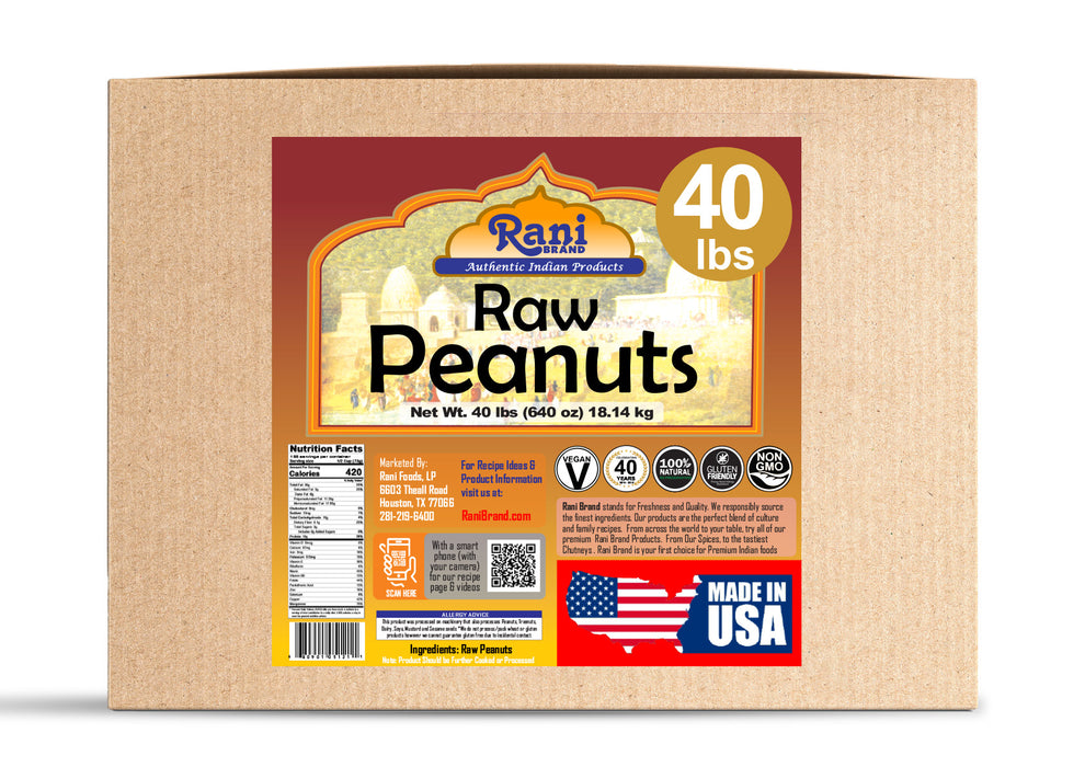 Rani Peanuts, Raw Whole With Skin (uncooked, unsalted) 40lbs (640oz) 18.14kg Bulk Box ~ All Natural | Vegan | Gluten Friendly | Fresh Product of USA