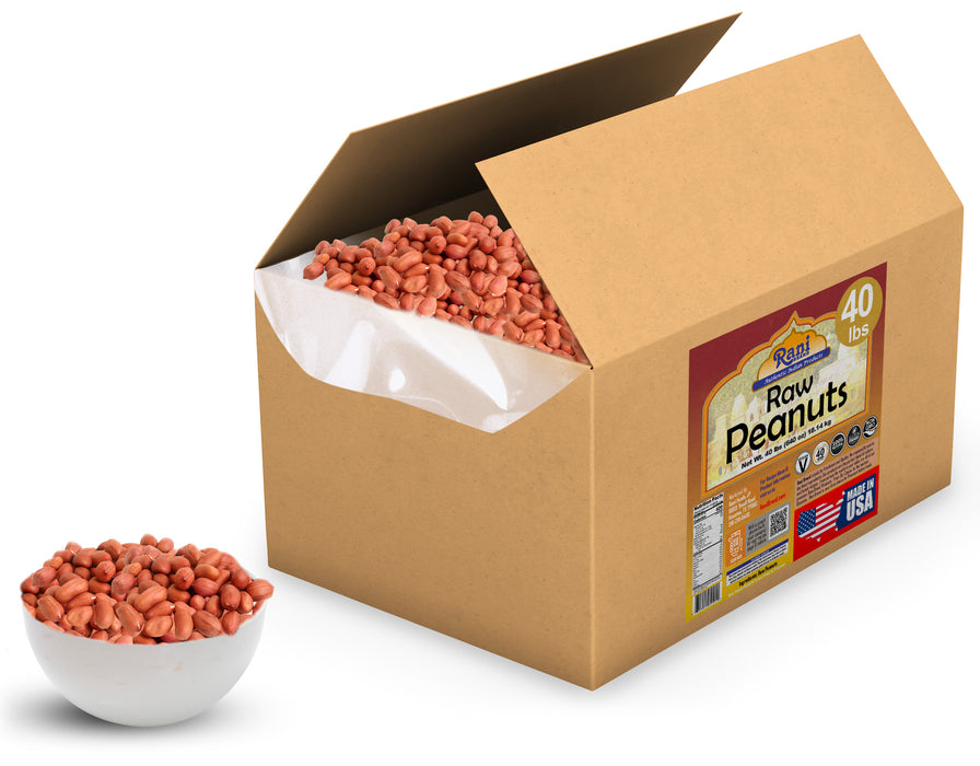 Rani Peanuts, Raw Whole With Skin (uncooked, unsalted) 40lbs (640oz) 18.14kg Bulk Box ~ All Natural | Vegan | Gluten Friendly | Fresh Product of USA