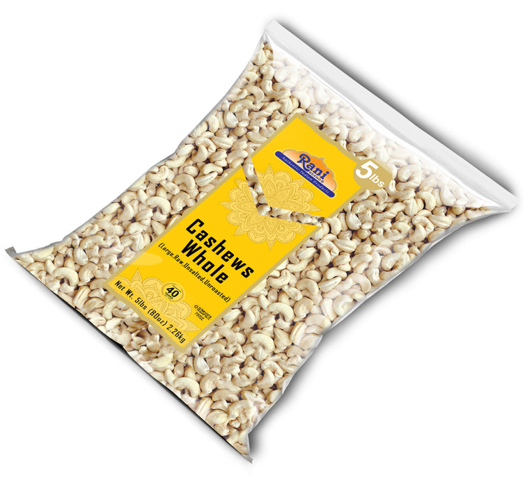 Rani Raw Cashews Whole (uncooked, unsalted) 80oz (5lbs) 2.27kg Bulk ~ All Natural, No Preservatives | Vegan | NON-GMO | Gluten Friendly