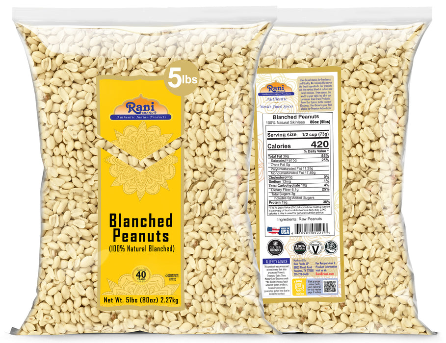Rani Peanuts Skinless (Blanched, Uncooked) 80oz (5lbs) 2.27kg Bulk ~ All Natural | Vegan | Gluten Friendly | Kosher | Fresh Product of USA ~ Spanish Grade Groundnuts