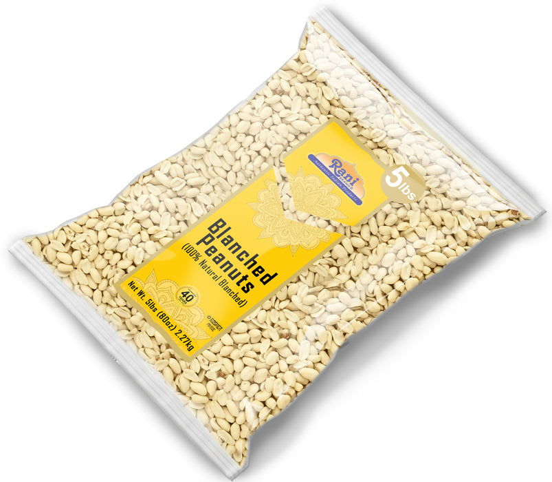 Rani Peanuts Skinless (Blanched, Uncooked) 80oz (5lbs) 2.27kg Bulk ~ All Natural | Vegan | Gluten Friendly | Kosher | Fresh Product of USA ~ Spanish Grade Groundnuts