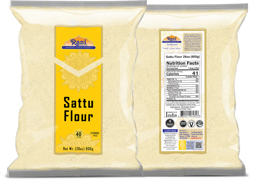 Rani Sattu Flour (Roasted Chana Gram) 28oz (800g) ~ Natural, Salt-Free | Vegan | No Colors | Gluten Friendly | NON-GMO | Kosher | Indian Origin