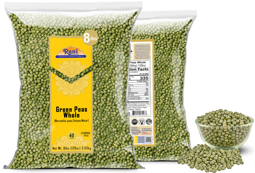 Rani Green Peas Whole, Dried (Marrowfat Peas, Vatana, Matar) 128oz (8lbs) 3.63kg Bulk ~ All Natural | Vegan | Kosher | Gluten Friendly | Product of USA