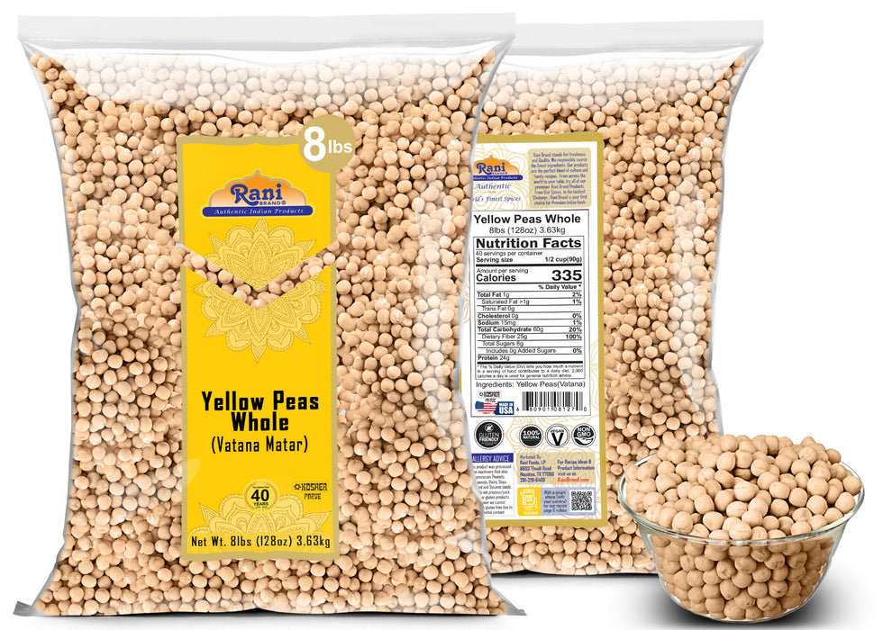 Rani Yellow Peas Whole, Dried (Vatana, Matar) 128oz (8lbs) 3.63kg Bulk ~ All Natural | Vegan | Kosher | Gluten Friendly | Product of USA