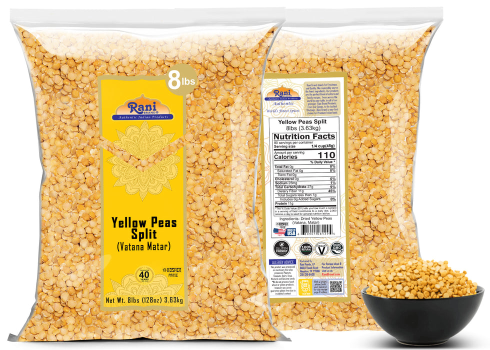 Rani Yellow Peas Split, Dried (Vatana, Matar) 128oz (8lbs) 3.63kg Bulk ~ All Natural | Vegan | Kosher | Gluten Friendly | Product of USA