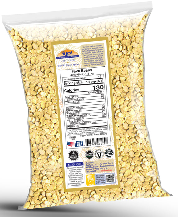 Rani Fava Beans (Split Broad Beans Skinless) 64oz (4lbs) 1.81kg Bulk ~ All Natural | Gluten Friendly | Non-GMO | Kosher | Vegan | Product of USA
