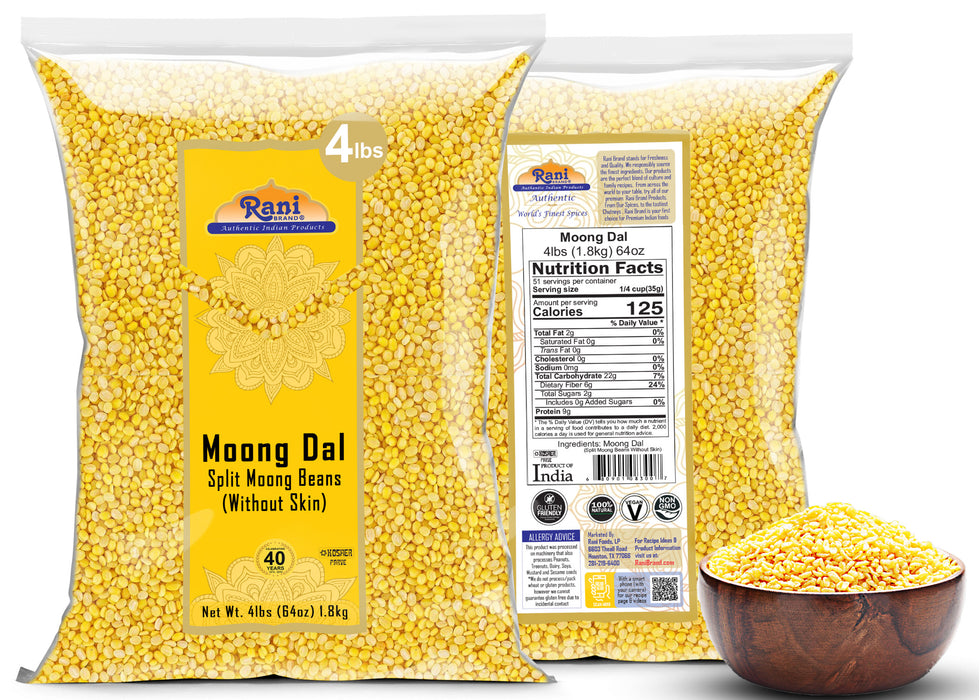 Rani Moong Dal (Split Mung Beans without skin) Indian Lentils, 64oz (4lbs) 1.81kg ~ All Natural | Gluten Friendly | NON-GMO | Kosher | Vegan | Indian Origin