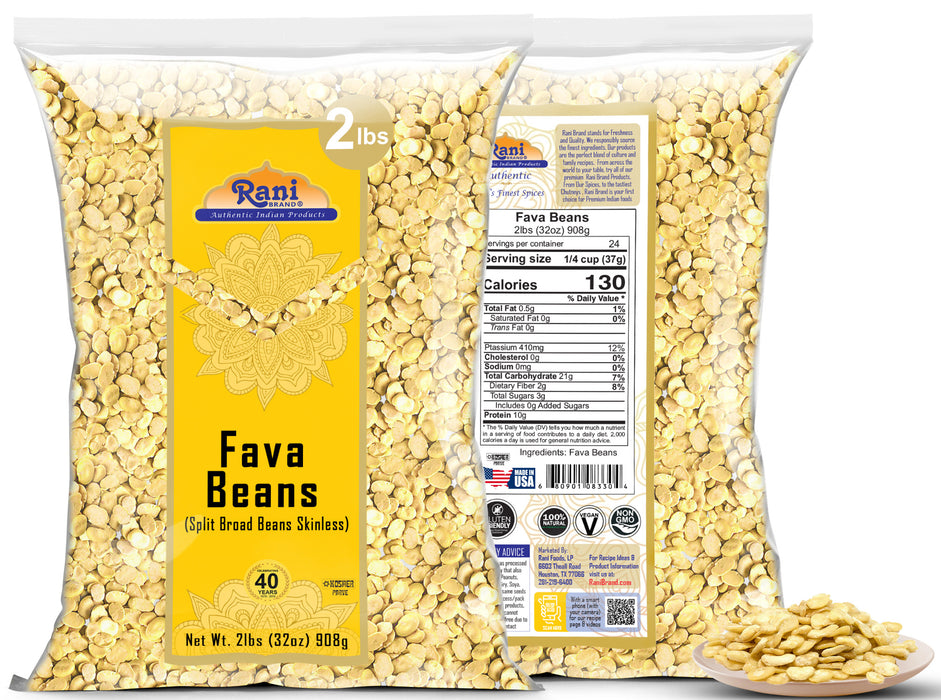 Rani Fava Beans (Split Broad Beans Skinless) 32oz (2lbs) 908g ~ All Natural | Gluten Friendly | Non-GMO | Kosher | Vegan | Product of USA