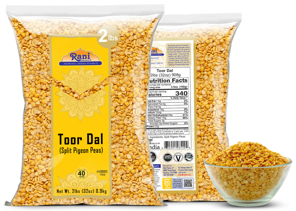 Rani Toor Dal (Split Pigeon Peas) 32oz (2lbs) 908g ~ All Natural | Gluten Friendly | NON-GMO | Kosher | Vegan | Indian Origin