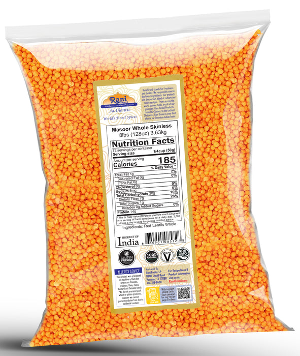 Rani Masoor Gota (Football) Indian Red Lentils Skinless 128oz (8lbs) 3.63kg Bulk ~ All Natural | Gluten Friendly | NON-GMO | Kosher | Vegan | Product of USA