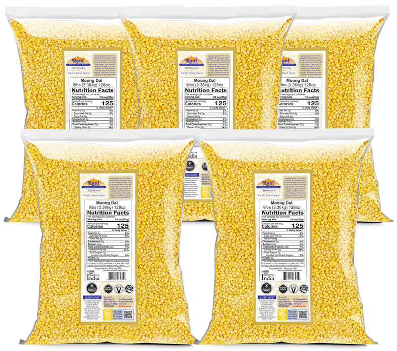 Rani Moong Dal (Split Mung Beans Without Skin) Lentils Indian 128oz (8lbs) 3.63kg x Pack of 5 (Total 40lbs) Bulk ~ All Natural | Gluten Friendly | Non-GMO | Kosher | Vegan | Indian Origin