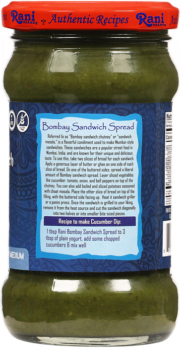 Rani Bombay Sandwich Spread, Mild (Mint & Coriander) 10.5oz (300g) Glass Jar, Ready to Eat ~ Vegan | Gluten Free | NON-GMO | Kosher | Indian Origin