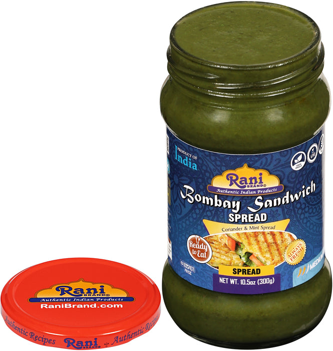 Rani Bombay Sandwich Spread, Mild (Mint & Coriander) 10.5oz (300g) Glass Jar, Ready to Eat ~ Vegan | Gluten Free | NON-GMO | Kosher | Indian Origin