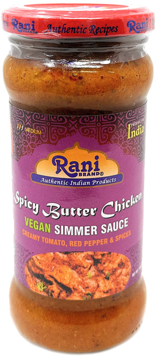 Rani Spicy Butter Chicken Curry Vegan Simmer Sauce (Creamy Tomato, Red Pepper & Spices) 14oz (400g) Glass Jar ~ Easy to Use | Vegan | No Colors | All Natural | NON-GMO | Gluten Free | Indian Origin