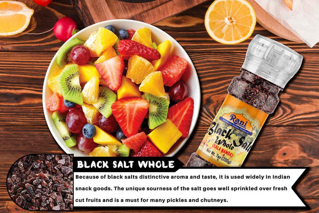 Rani Black Salt Raw Whole (Kala Namak) Mineral 7oz (200g) Grinder Bottle ~ Unrefined, Pure and Natural | Vegan | Gluten Friendly | NON-GMO | Kosher | Indian Origin | Perfect for Tofu Scramble