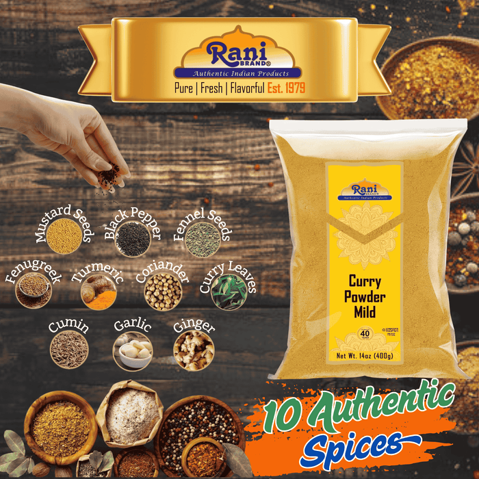 Rani Curry Powder Mild Natural 10-Spice Blend 400g (14oz) ~ Salt Free | Vegan | No Colors | Gluten Friendly | NON-GMO | Kosher | NO Chili or Peppers