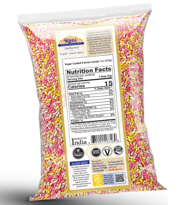 Rani Sugar Coated Fennel Candy 7oz (200g) ~ Indian After Meal Digestive Treat | Vegan | Gluten Friendly | NON-GMO | Indian Origin