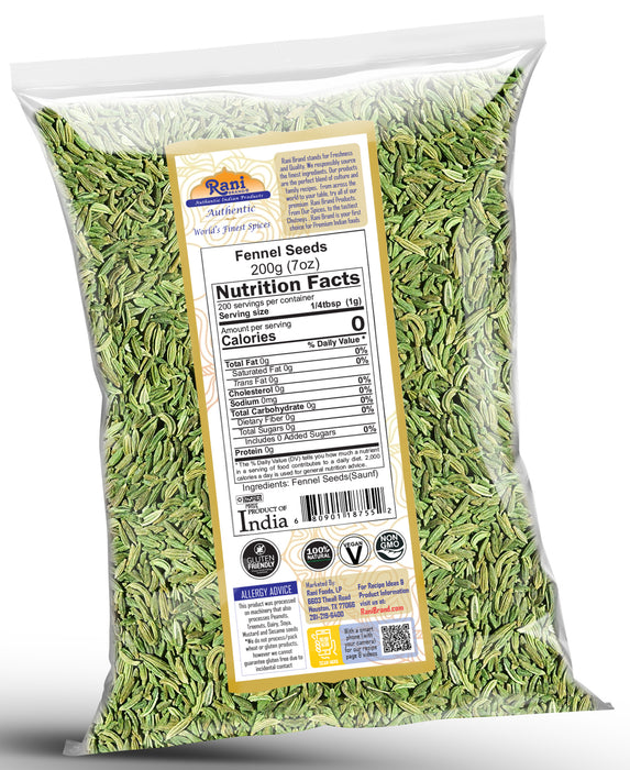 Rani Fennel Seeds (Saunf Sabut) Whole Spice 7oz (200g) All Natural ~ Gluten Friendly | NON-GMO | Kosher | Vegan | Indian Origin