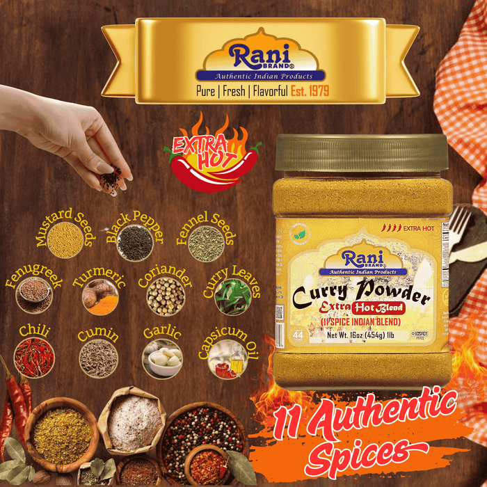 Rani Curry Powder EXTRA HOT Natural 11-Spice Blend 16oz (1lbs) 454g PET Jar ~ Salt Free | Vegan | Gluten Friendly | NON-GMO | Kosher | Indian Origin