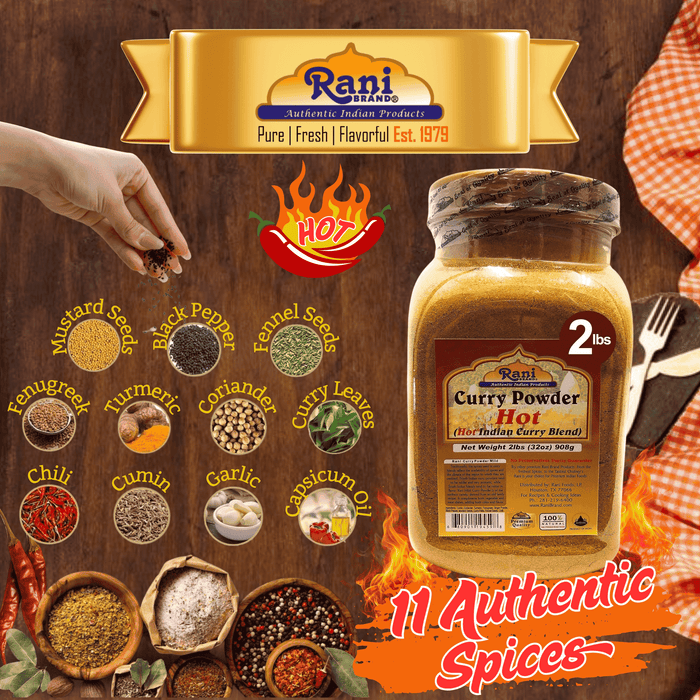 Rani Curry Powder Hot (11-Spice Authentic Indian Blend) 32oz (2lbs) 908g PET Jar ~ All Natural | Salt-Free | Vegan | No Colors | Gluten Friendly