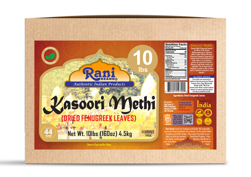 Rani Fenugreek Leaves Dried (Kasoori Methi) 160oz (10lbs) 4.54kg Bulk Box ~ All Natural | Vegan | Gluten Friendly | NON-GMO | Kosher | Indian Origin