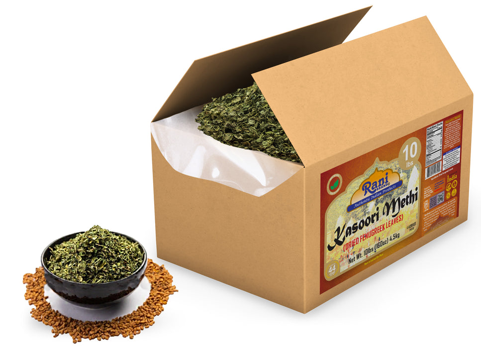 Rani Fenugreek Leaves Dried (Kasoori Methi) 160oz (10lbs) 4.54kg Bulk Box ~ All Natural | Vegan | Gluten Friendly | NON-GMO | Kosher | Indian Origin