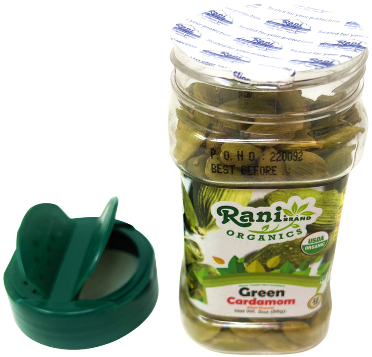 Rani Organic Green Cardamom Pods Spice (Hari Elachi) 2oz (56g) PET Jar ~ All Natural | Vegan | Gluten Friendly | Non-GMO | Indian Origin | USDA Certified Organic