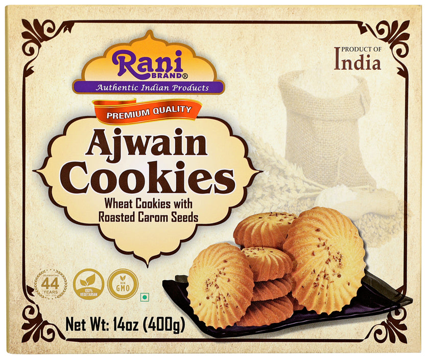 Rani Ajwain Cookies (Wheat Cookies with Roasted Carom Seeds) 14oz (400g) Pack of 3+1 FREE, Premium Quality Indian Cookies ~ All Natural | Vegan | Non-GMO | Indian Origin