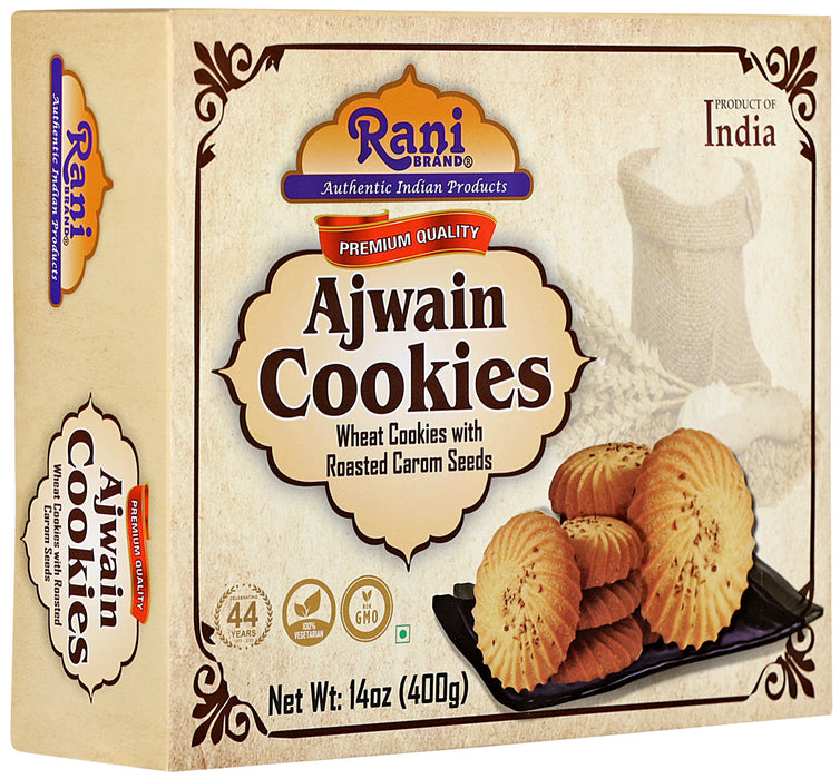Rani Ajwain Cookies (Wheat Cookies with Roasted Carom Seeds) 14oz (400g) Pack of 3+1 FREE, Premium Quality Indian Cookies ~ All Natural | Vegan | Non-GMO | Indian Origin
