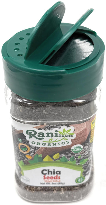 Rani Organic Chia Seeds 3oz (85g) PET Jar ~ All Natural | Vegan | Gluten Friendly | Non-GMO | Kosher | Indian Origin | USDA Certified Organic