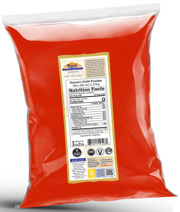 Rani Kashmiri Chilli Powder (Deggi Mirch, Low Heat) Ground Indian Spice 80oz (5lbs) 2.27kg ~ Natural | Salt-Free | Kosher | Vegan | Gluten Friendly | Perfect for Deviled Eggs & Other Low Heat Dishes