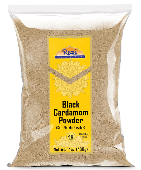 Rani Black Cardamom Powder (Kali Elachi) Indian Spice 14oz (400g) ~ All Natural | Vegan | Gluten Friendly | NON-GMO | Kosher | Indian Origin | Smokey, Tsaoko, Cao Guo, Bach Dan Khau, Badi