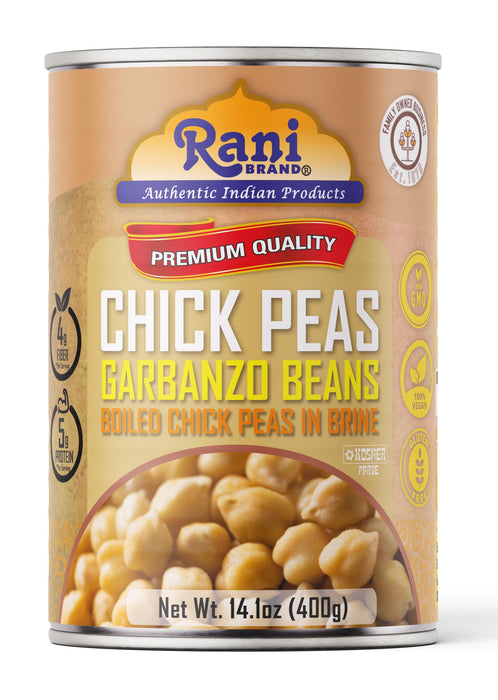 Rani Chick Peas, Garbanzo Beans (Boiled Chick Peas in Brine) Kabuli Chana 14oz (400g) Pack of 4 ~ Easy Open Can | All Natural | Vegan | Gluten Friendly | NON-GMO | Kosher | Indian Origin