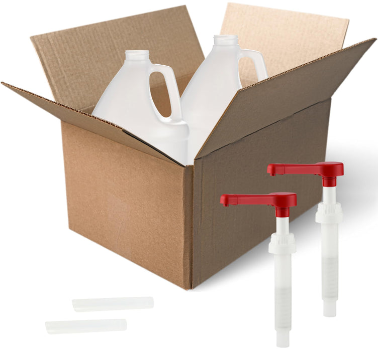 Rani Containers | 1 Gallon HDPE Plastic Jug with Reshipper Box & Pump Dispenser | Home & Commercial Use, Containers for Water, Sauces, Food, Soaps, Detergents, Liquids | Made in USA - Pack of 2