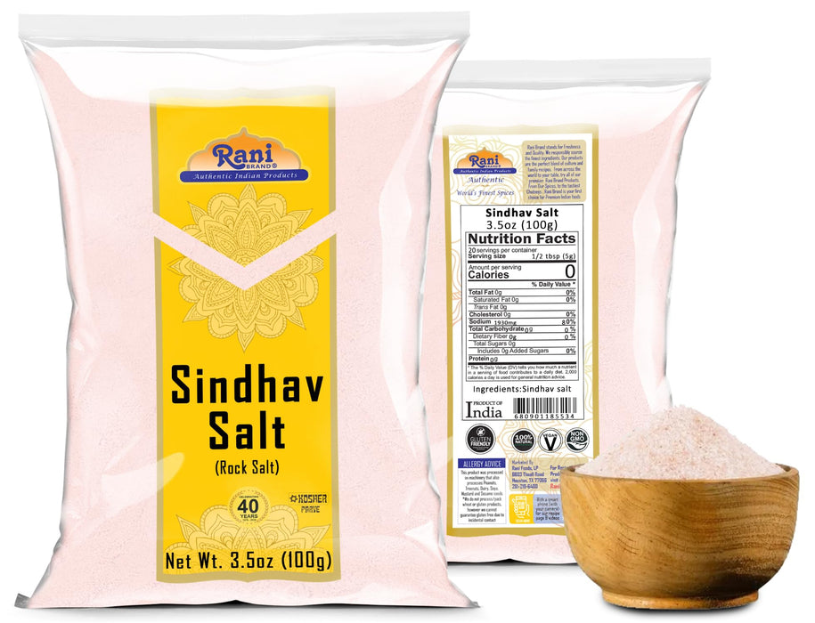 Rani Sindhav Namak (Rock Salt) Powder 3.5oz (100g) ~ Unrefined, Pure and Natural | Vegan | Gluten Friendly | NON-GMO | Kosher | Indian Origin