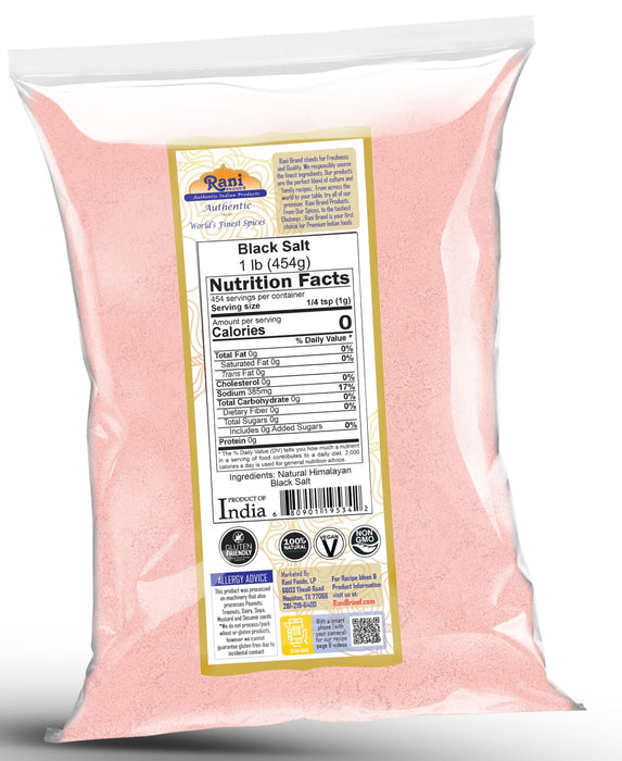 Rani Black Salt Powder (Kala Namak) Mineral 16oz (1lb) 454g ~ Unrefined, Pure and Natural | Vegan | Gluten Friendly | NON-GMO | Kosher | Indian Origin | Perfect for Tofu Scramble