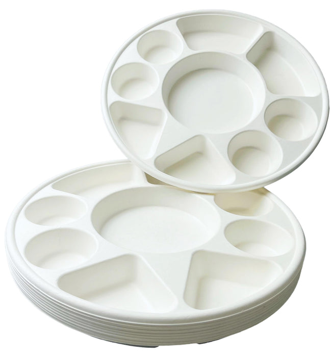Rani Round Biodegradable Divided Plates, Pack of 200, 9 Compartments ~ Disposable & Eco-Friendly | 12.44" Diameter, 1.38" Thickness | Heavy-Duty and Sturdy Disposable Bagasse Plates | Premium Quality