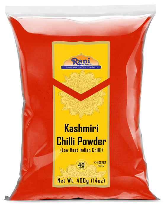 Rani Kashmiri Chilli Powder (Deggi Mirch, Low Heat) Ground Indian Spice 14oz (400g) ~ All Natural, Salt-Free | Vegan | Gluten Friendly | NON-GMO | Kosher | Perfect for Deviled Eggs & Other Low Heat Dishes