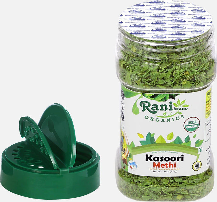 Rani Organic Fenugreek Leaves Dried (Kasoori Methi) 1oz (28g) PET Jar ~ All Natural | Vegan | Gluten Friendly | NON-GMO | Indian Origin | USDA Certified Organic