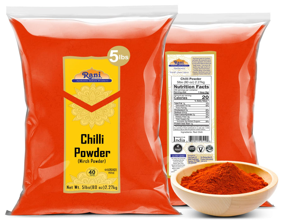 Rani Chilli Powder (Mirchi) Ground Indian Spice 80oz (5lbs) 2.27kg Bulk ~ All Natural | Salt-Free | Vegan | Gluten Friendly | NON-GMO | Kosher | Indian Origin