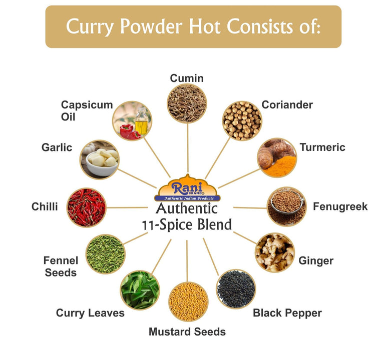 Rani Curry Powder Hot (11-Spice Authentic Indian Blend) 3oz (85g) PET Jar, Pack of 12 ~ All Natural | Salt-Free | Vegan | No Colors | Gluten Friendly | NON-GMO | Kosher | Indian Origin