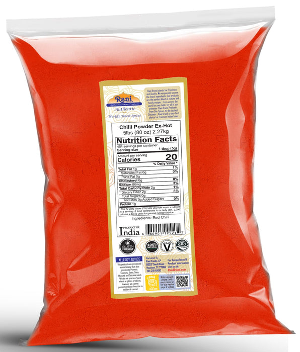 Rani Extra Hot Chilli Powder Indian Spice 80oz (5lbs) 2.27kg Bulk ~ All Natural | Salt-Free | Vegan | No Colors | Gluten Friendly | NON-GMO | Kosher