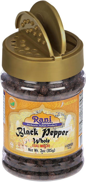 Rani Black Pepper Whole (Peppercorns), Premium MG-1 Grade 3oz (85g) PET Jar ~ All Natural | Gluten Friendly | Non-GMO | Kosher | Perfect size for Grinders!