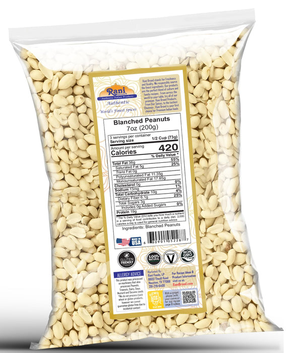 Rani Peanuts Skinless (Blanched, Uncooked) 7oz (200g) ~ All Natural | Vegan | Gluten Friendly | Kosher | Fresh Product of USA ~ Spanish Grade Groundnuts