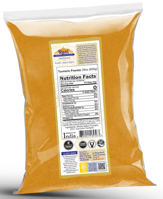 Rani Turmeric (Haldi) Root Powder Spice, (High Curcumin Content) 28oz (800g) ~ All Natural | 100% Pure, Salt Free | Vegan | Gluten Friendly | NON-GMO | Kosher | Indian Origin