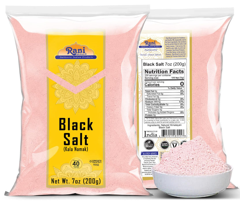 Rani Black Salt (Kala Namak) Powder, Vegan 200g Unrefined, Pure and Natural | Gluten Friendly | NON-GMO | Kosher | Indian Origin | Natural Egg Taste