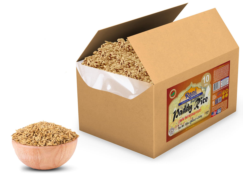 Rani Paddy Rice (Raw Unfinished Rice) 10lbs (160oz) 4.54kg Bulk Box ~ All Natural | Vegan | Gluten Friendly | NON-GMO | Kosher | Product of USA