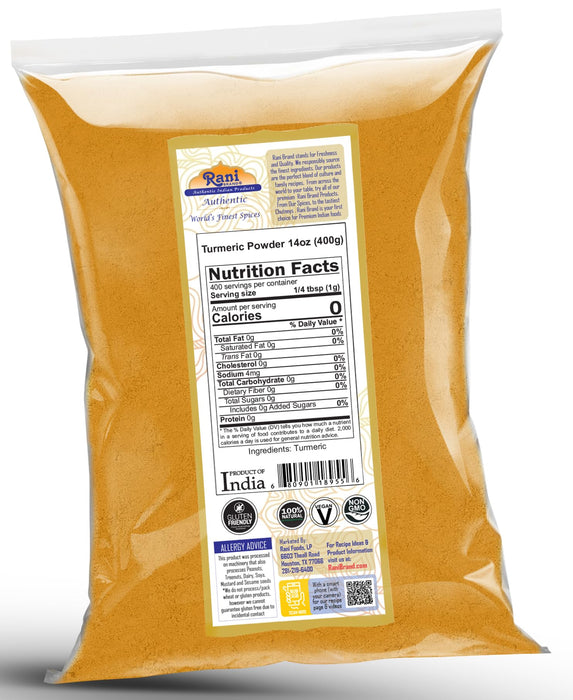 Rani Turmeric (Haldi) Root Powder Spice, (High Curcumin Content) 14oz (400g) ~ All Natural | 100% Pure, Salt Free | Vegan | Gluten Friendly | NON-GMO | Kosher | Indian Origin